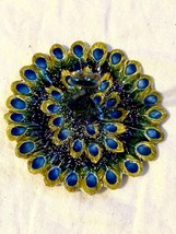 Peacock Design Ring Or Trinket Holder Enamel on Metal Base Art Deco Style 4 In - £17.67 GBP