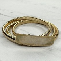Vintage Bar Buckle Gold Tone Coil Stretch Cinch Belt Size XS Small S Made in USA - £15.81 GBP