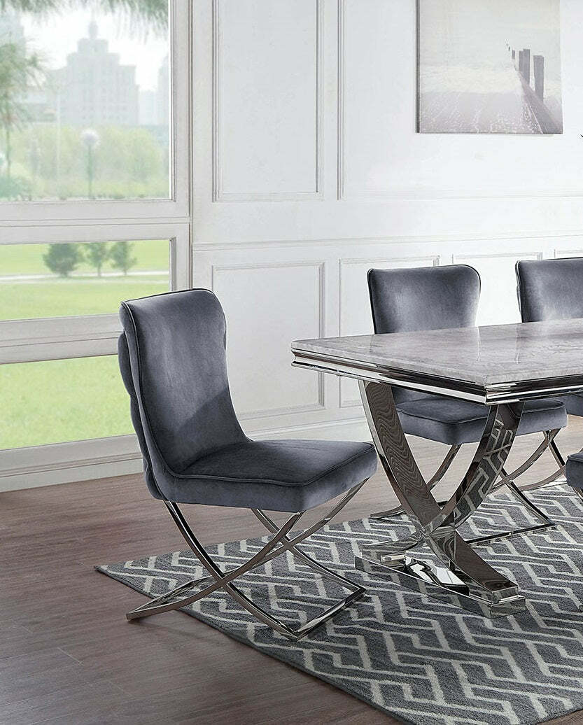 Glam Gray Velvet Dining Chairs Set Item image 3