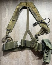 Vintage Military Web Belt Bearing H Harness OD Green M16 M9 Pouch Baton ... - $19.69