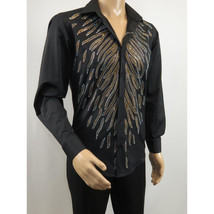 Men CEREMONIA Turkey Shirt 100% Cotton Fancy Rhine Stone #Roma 15 Black Slim Fit image 4