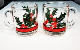 Vintage Holly &amp; Berries on the Rocks Glasses Set of 2 Libbey Glass Co. 1980s - £19.77 GBP