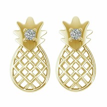 Stud Earrings with Pineapple and Diamonds 0,05 ct Yellow Gold Plated... - £94.12 GBP