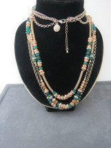 White House Black Market Necklace Multi Strand Gold Tone Links 36&quot; Long Green - £7.98 GBP