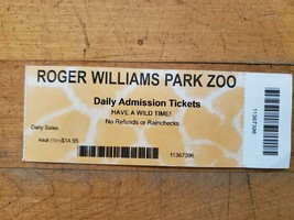 Roger Williams Park Zoo Daily Admission  Ticket Stub Providence RI  - £14.21 GBP