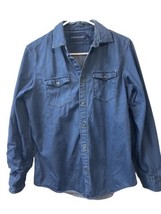Calvin Klein Jeans Denim Shirt Womens Size S Button Up Chambray Dark Wash Blouse - £10.43 GBP