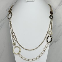 Chico&#39;s Hammered Metal Double Strand Gold Tone Necklace - £12.57 GBP