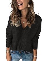 EVALESS Women's Medium Black V Neck Striped Sweater Pullover Knit Top - $137.80 MXN EVALESS Women's Medium Black V Neck Striped Sweater Pullover Knit Top - $137.80 MXN