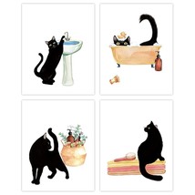 Black Cat Bathroom Decor, Funny Bathroom Wall Art Set Of 4(8&quot;X10&quot;,Unframed) Mode - £15.08 GBP