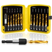 13 Pc. Sae/Metric Threading Tap Drill Bit Set With 1/4 Inch, Topec Tap Bit Set. - $44.97