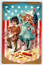 4th Of July Postcard Tuck boy Girl Flag Firecrackers Independance Day Series 109 - $26.55