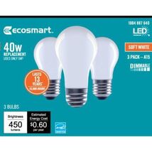 EcoSmart 40W A15 Replacement LED Soft White-3pack-Sold as Lot of 3 packs - $16.82