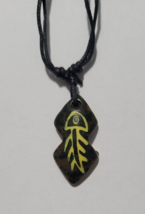 Fish Skeleton - Carved Brown Resin Corded Slip Knot Adjustable Necklace   FM1 - $5.00