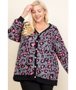 Plus Size Cozy Animal Mir Print With Brush Button Up Cardigan - €18,62 EUR