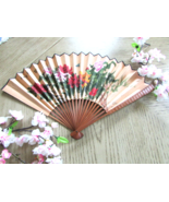 Vintage Personal Fan Asian Inscribed Wood Ribs Excellent 20&quot;W Opened Flo... - $351.36 MXN