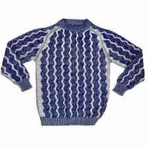 Mens Vintage Blue  WHite Acrylic Knit sweater Unique Pattern 1960s 70s L - $60.59
