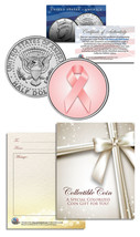 &quot;Breast Cancer Awareness&quot; Pink Ribbon Keepsake Gift JFK Half Dollar US Coin - £7.36 GBP