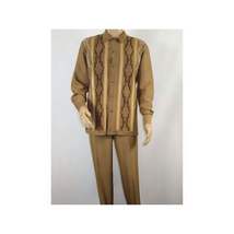 Men Silversilk 2pc Fancy walking leisure suit Italian woven knits 4407 Cafe Tan image 10