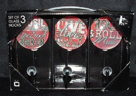 Studio 5 Decorative Glass Wall Hooks - Rock N Roll - NIP - $25.99