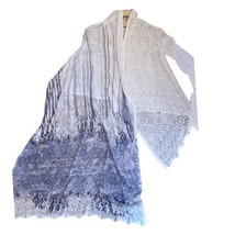 Anthropologie Delft Wrap Sweater S / M Art To Wear  Ivory Blue Lacey Sha... - £62.40 GBP