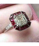 2.50CT Asscher Simulated Diamond Halo Engagement Vintage Ring in Sterlin... - £92.03 GBP