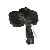 Hand Carved African Elephant Bust Sculpture Wooden Home Decor Wall Art Statue - £49.44 GBP