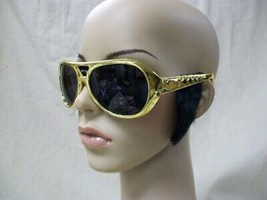 Gold Elvis Style Costume Glasses w/ Black Sideburns Rockstar King Rock 50s 60s - £7.80 GBP