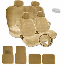 Premium Grade Beige Velour Fabric Car Seat Mats Steering Covers Ser For ... - £43.87 GBP