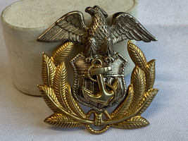 Vtg Sterling Silver U.S. Navy Officer Hat Cap Badge U.S.N. Military Eagl... - $89.05