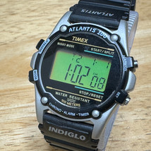 VTG Timex Digital Quartz Watch Atlantis Men Black Silver Alarm Chrono Ne... - $33.24