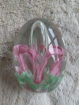 Joe Zimmerman Art Glass Frit Flower Pink Paperweight Vintage 1980s 3.5 In Egg - £37.35 GBP