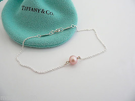 Tiffany &amp; Co Silver Peretti Pink Pearl by the Yard Bracelet Bangle Gift Pouch - £311.68 GBP