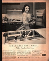 1960 Inco Nickel Vintage PRINT AD Stainless Steel Sink Kitchen Woman Flowers d9 - £20.69 GBP