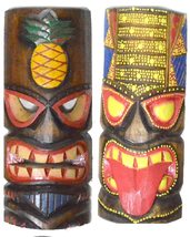 20&quot; Set Of 2 Handmade Tiki Mask Hawaiian Polynesian Wall Art Tribal Bar Tropical - £23.68 GBP