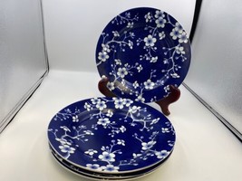 Set 4 Williams-Sonoma French Blue Bouquet Japanese Garden Blossom Dinner Plates - £96.22 GBP