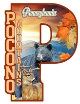Pocono Mountains with Black Bear and Deer Capital P Collage Fridge Magnet - £7.18 GBP