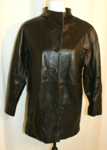 ELLEN TRACY BLACK GENUINE LEATHER COAT SIZE XS BUTTON FRONT POCKETS CLAS... - $88.43