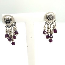 Vtg Signed 925 Sterling dP Doug Paulus India Amethyst Beads Dangle Stud Earrings - £51.43 GBP