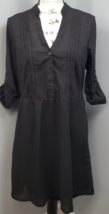 Charlotte Russe Shirt Dress Women&#39;s L Black Pleated Roll Tab Sleeve Half Button - $22.98