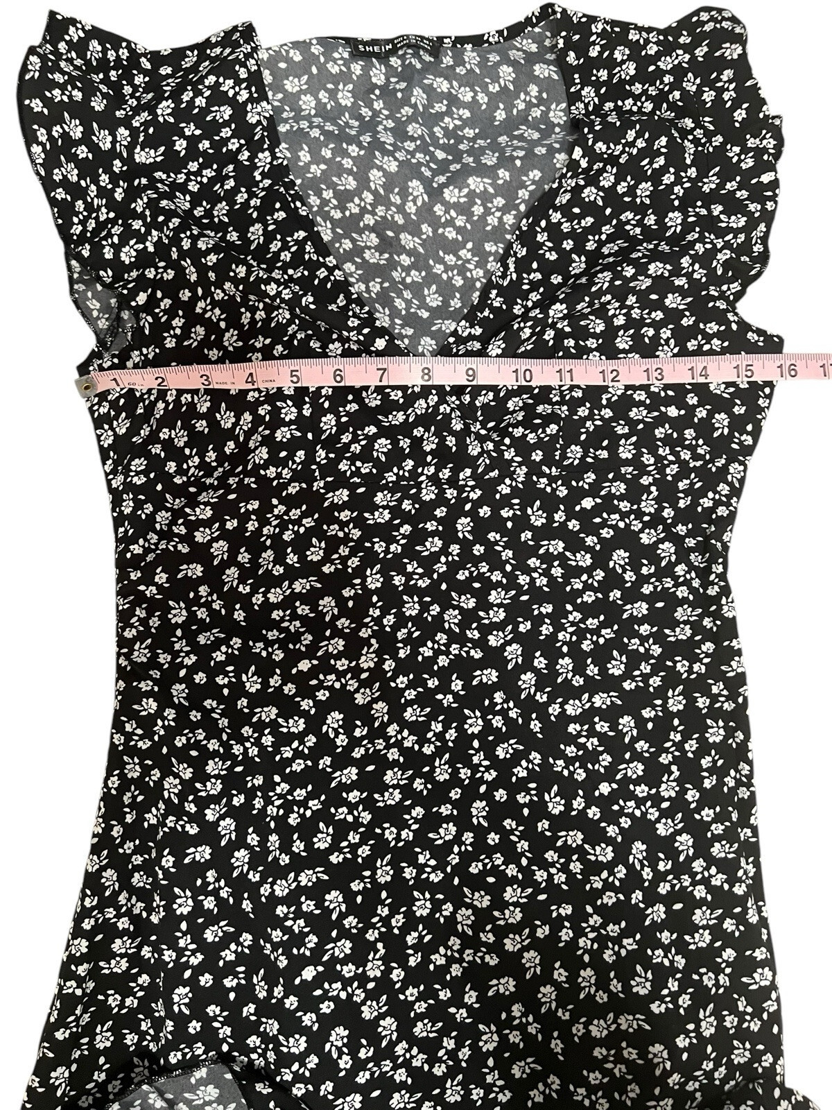 SHEIN Women's Privé Ruffle Trim Ditsy Floral Print Dress Black Size S - NEW Item image 4