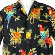 Genentech Retreat Parrots Ukes Pineapples Floral Hawaiian Shirt size Lar... - £37.27 GBP