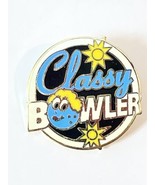 Vintage Classy Bowler Womens Bowling Lapel Pin 1” Inch Round Cursive - $26.02 CAD