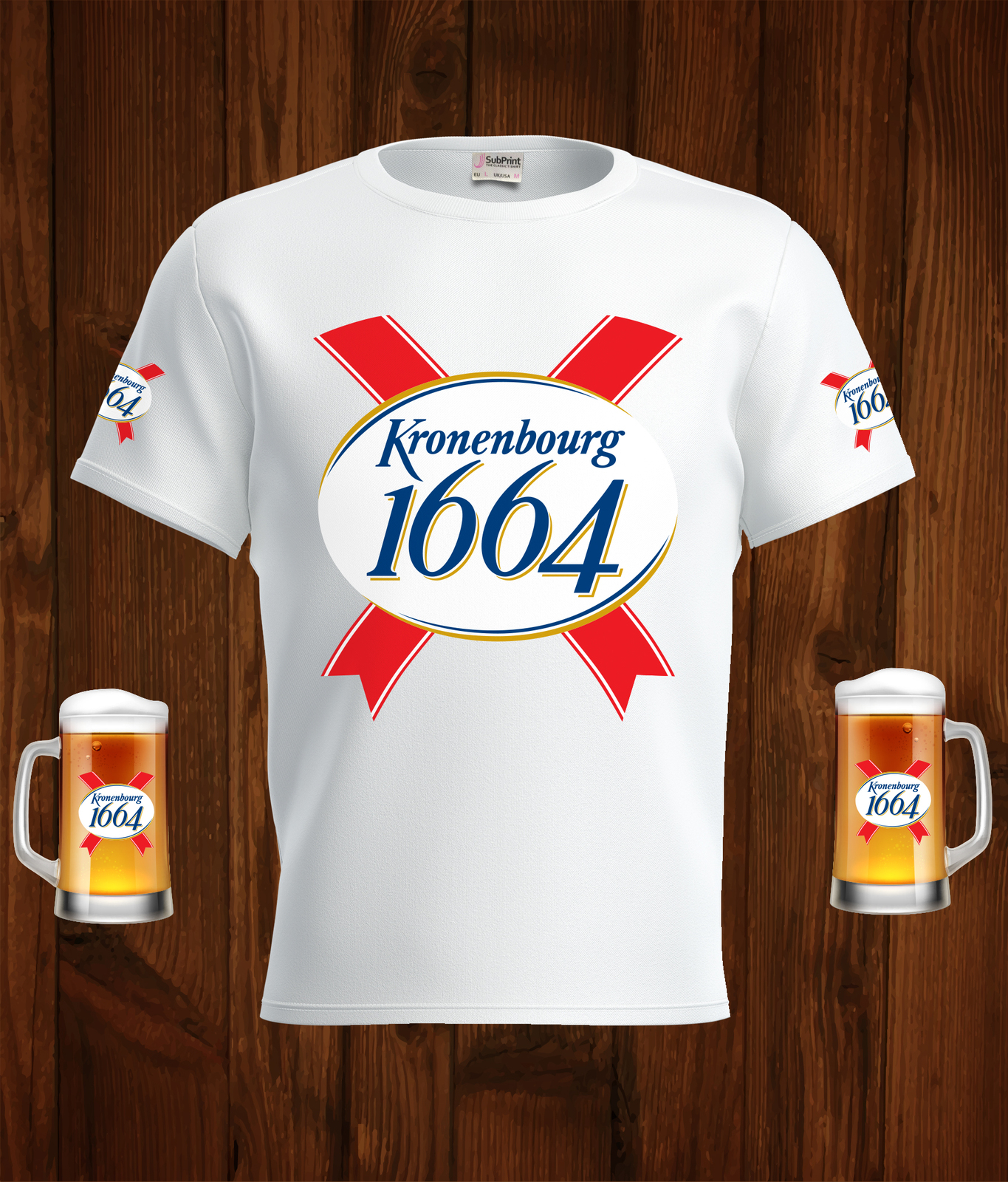 Kronenbourg 1664 Beer Logo White Short Sleeve  T-Shirt Gift New Fashion