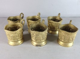 Lot of 6 Vintage Middle Eastern Handmade Brass Teacups E863 - $49.50