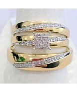 His Her Mens Woman Diamond Wedding Ring Band Trio Bridal Set 14k Yellow ... - $149.59