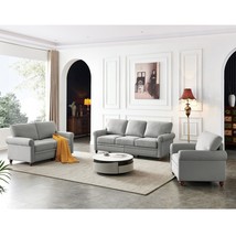 Linen Fabric Upholstery with Storage Sofa 1+2+3 Sectional (Grey) - £947.19 GBP