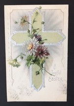 Antique Joyful Easter Greeting Card Embossed 1909 Printed in Germany Lily Cross - £6.17 GBP