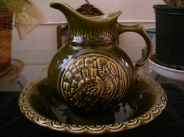 1968 McCoy Pitcher and Bowl Set - Green Turkey  - $30.00