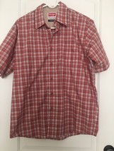 Wrangler Men&#39;s Orange Plaid Shirt Button Down Shirt Wrinkle Resistant Collar - £21.15 GBP