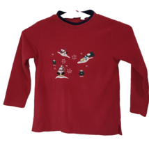 Fleece Pullover Red Long Sleeve Sz Small  Winter Snowmen Grannycore Christmas - £11.61 GBP